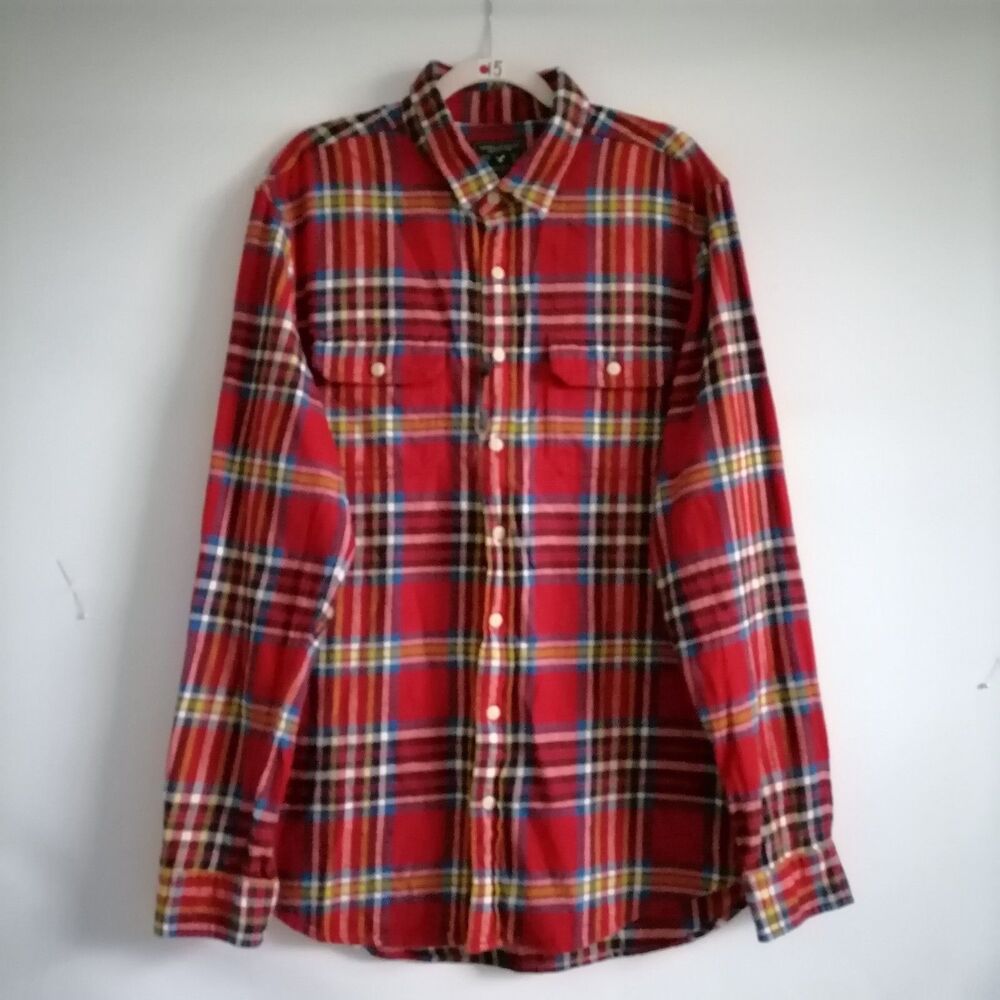 American Eagle Outfitters Mens Red Rugged Flannel Button Up Plaid Shirt Size XLT